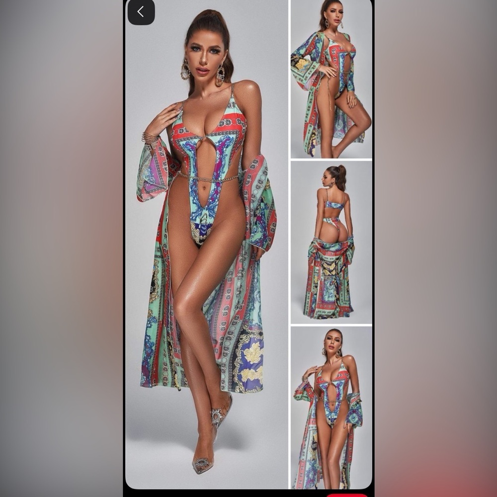 New Multicolor One Piece Swimsuit Bikini Swimwear Bathing Suit size S+Coverup
